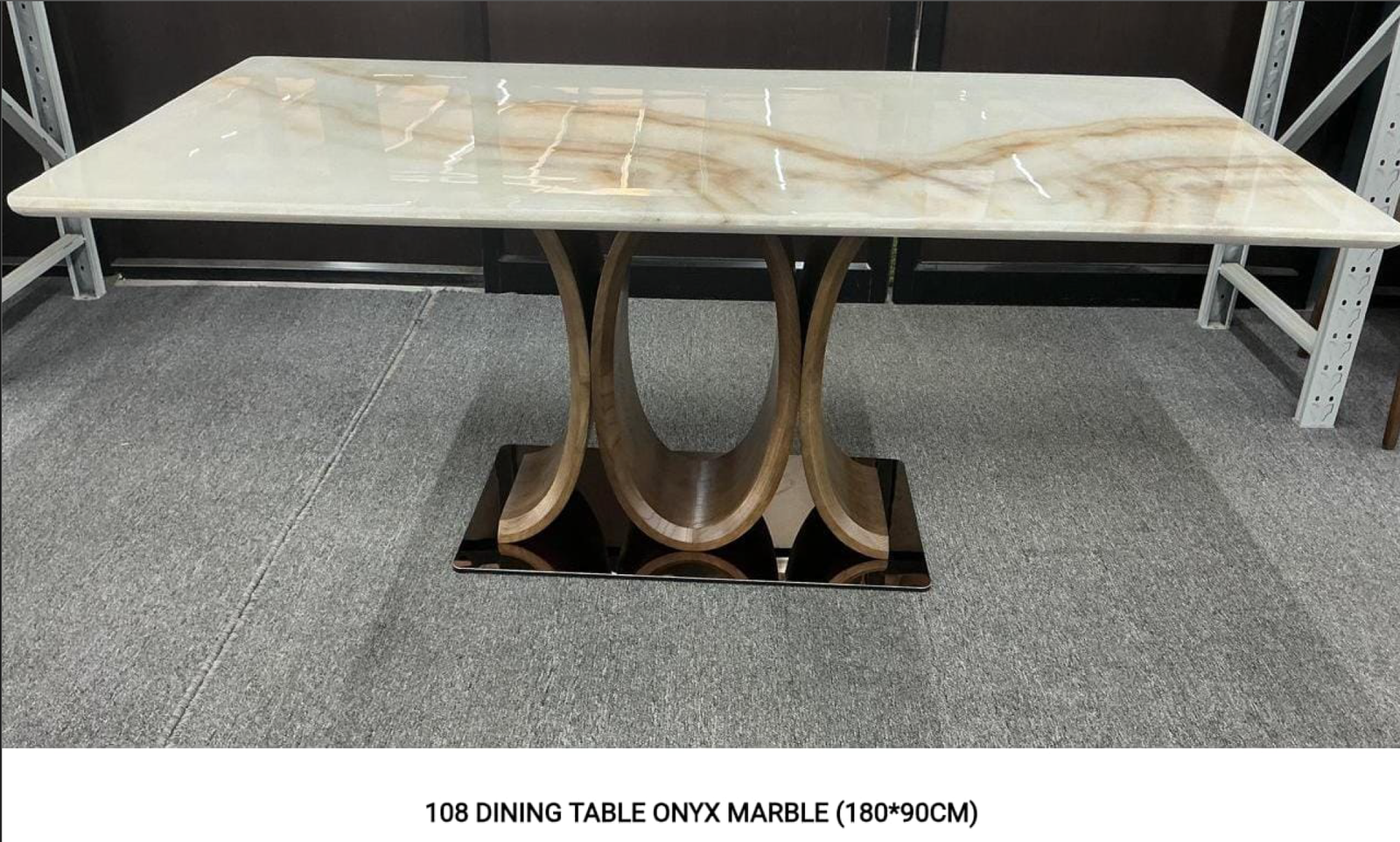 Onyx marble dining table contemporary design with wave base