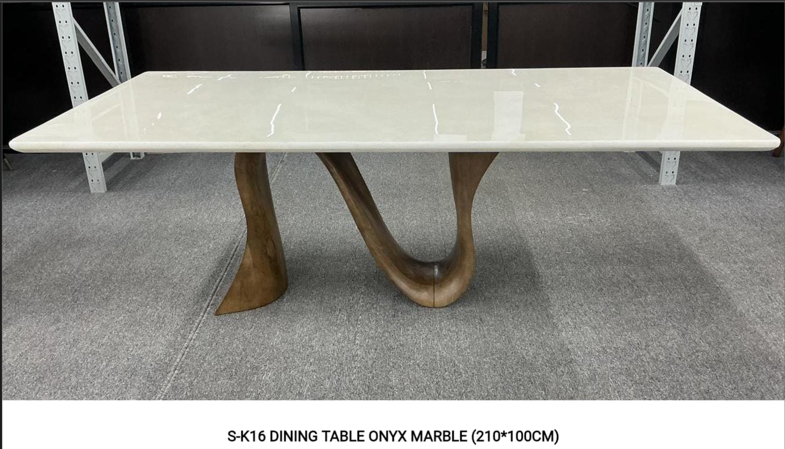 Luxury onyx marble dining table elegant curved wood base